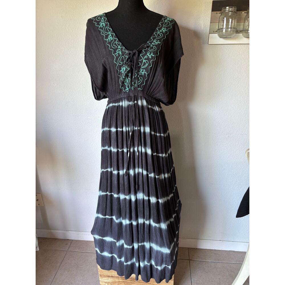 EXIST Sz L Boho Embroidered Tie-Dye Maxi Dress / Swim Cover-Up